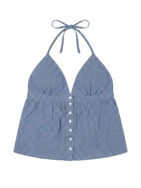 Hollister Blue & White Gingham Halter Peplum Top – Size Large